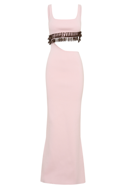 Ruvic Knit Maxi Beaded Dress - Baby Pink