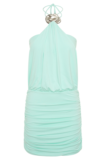 Sade Halter With Hardware Mini Dress - Sea Blue