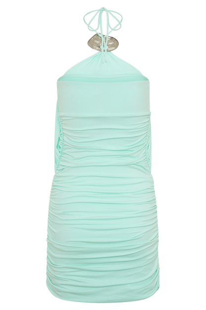 Sade Halter With Hardware Mini Dress - Sea Blue