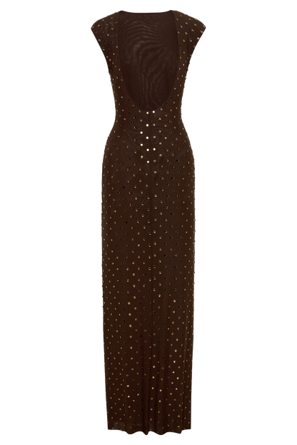 Samara Sleeveless Diamante Maxi Dress - Chocolate