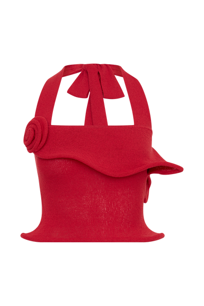 Samira Halter Knit Twist Top - Red
