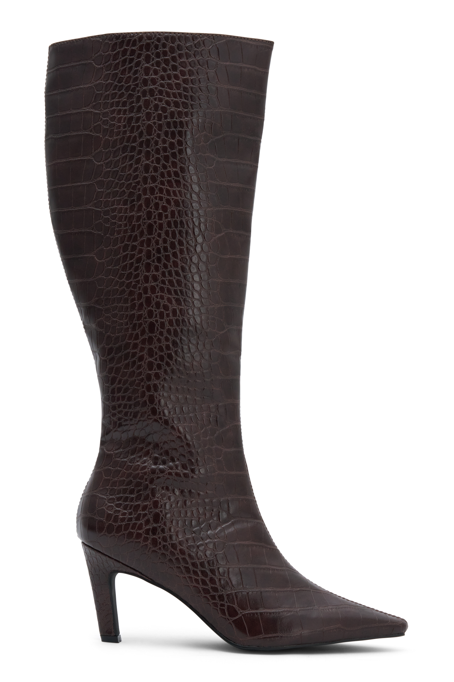 Sarah Faux Leather Crocodile Boot - Chocolate
