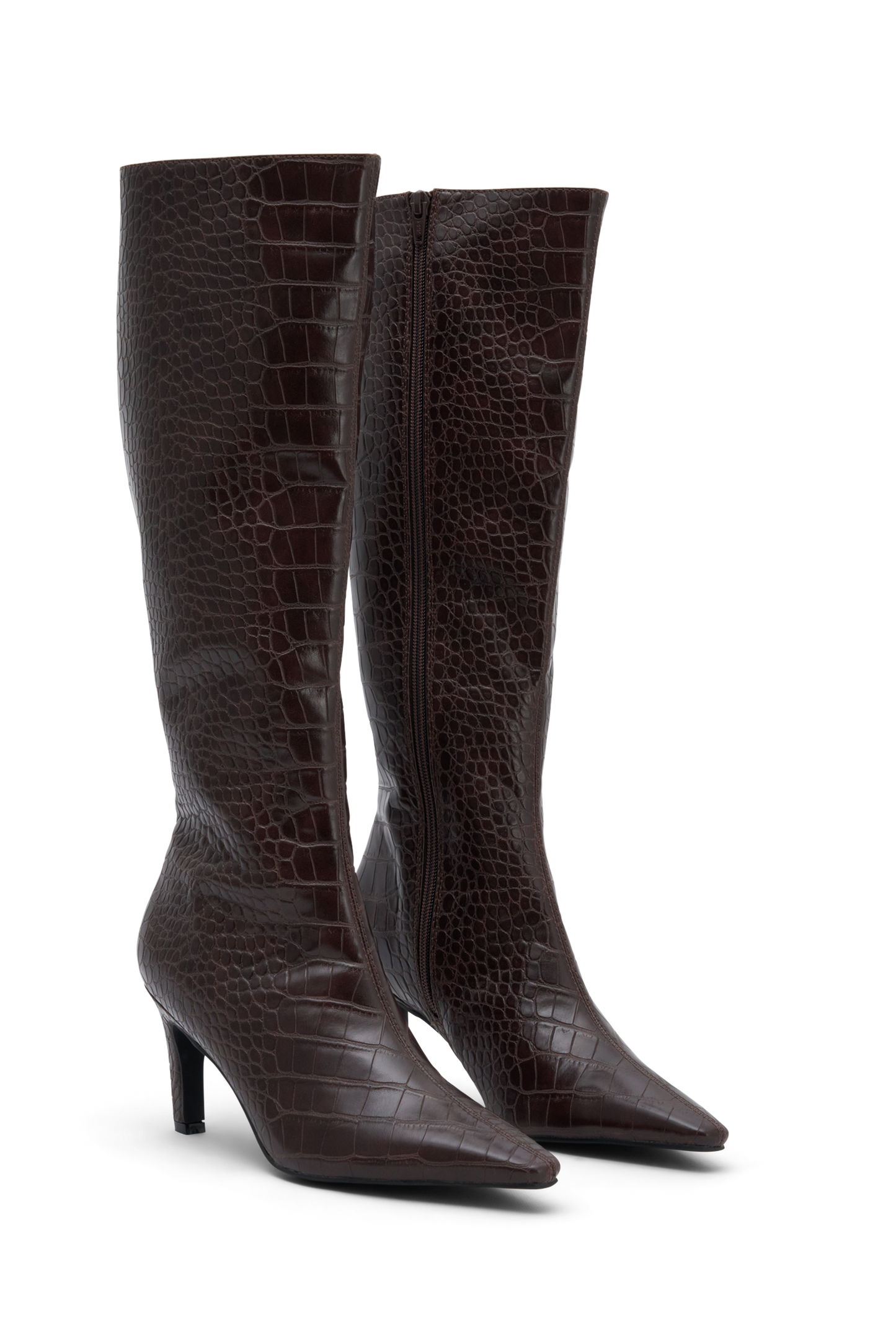 Sarah Faux Leather Crocodile Boot - Chocolate