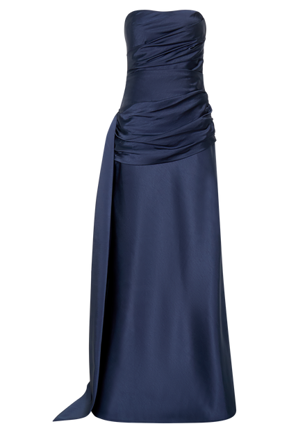 Sarah Strapless Maxi Dress With Waist Tie - Navy