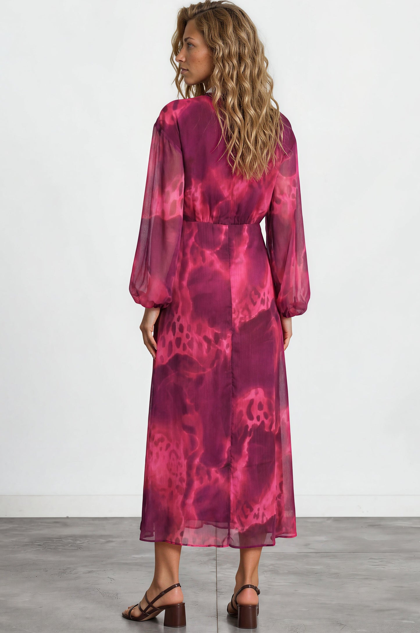 Hadassah Maxi Dress - V Neckline with Long Balloon Sleeves in Victorian Mauve Print