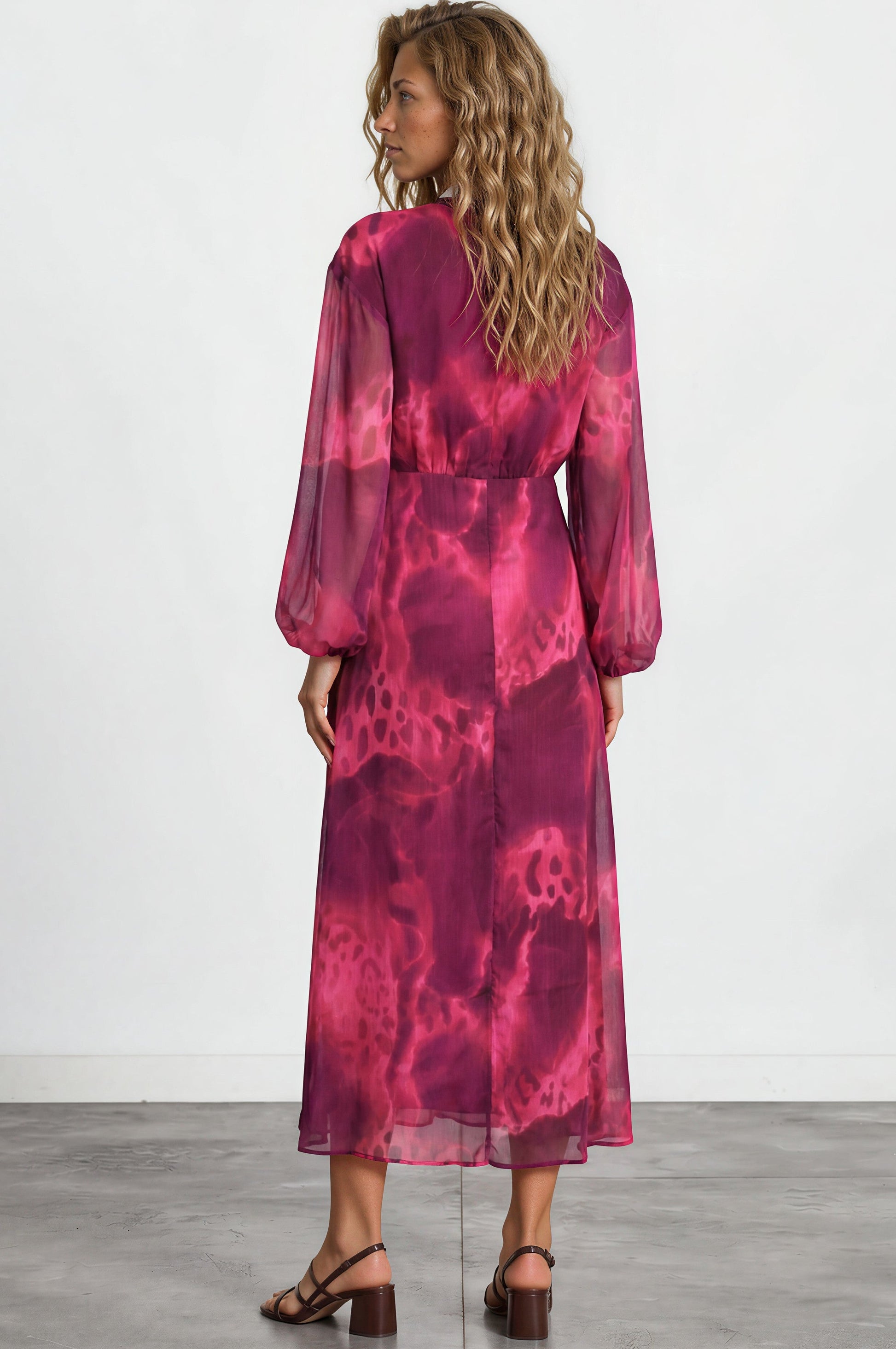 Hadassah Maxi Dress - V Neckline with Long Balloon Sleeves in Victorian Mauve Print