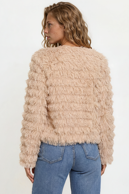 Hilton Jacket - Faux Fur Open Front Jacket in Beige