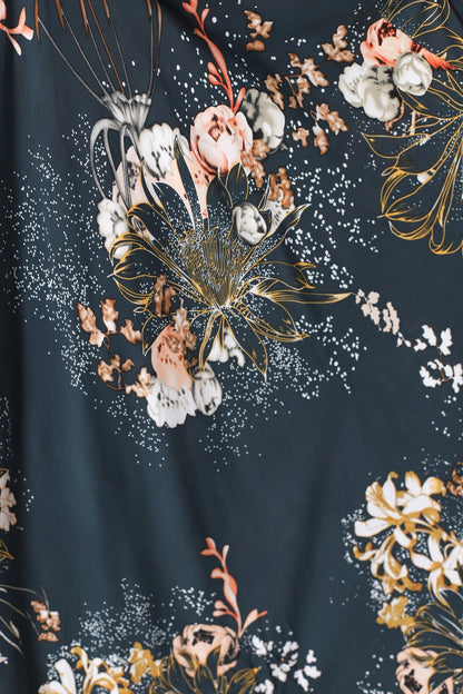 JAASE - Indiana Maxi Dress: Lace Back Shirred Waist A Line Dress with Handkerchief Hemline in Indigo Print