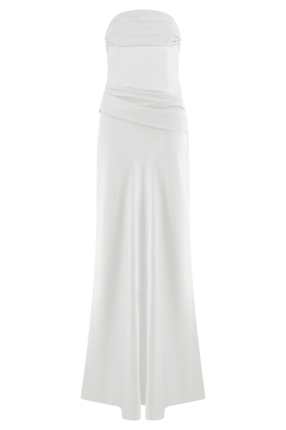 Jasmine Strapless Satin Maxi Dress - White