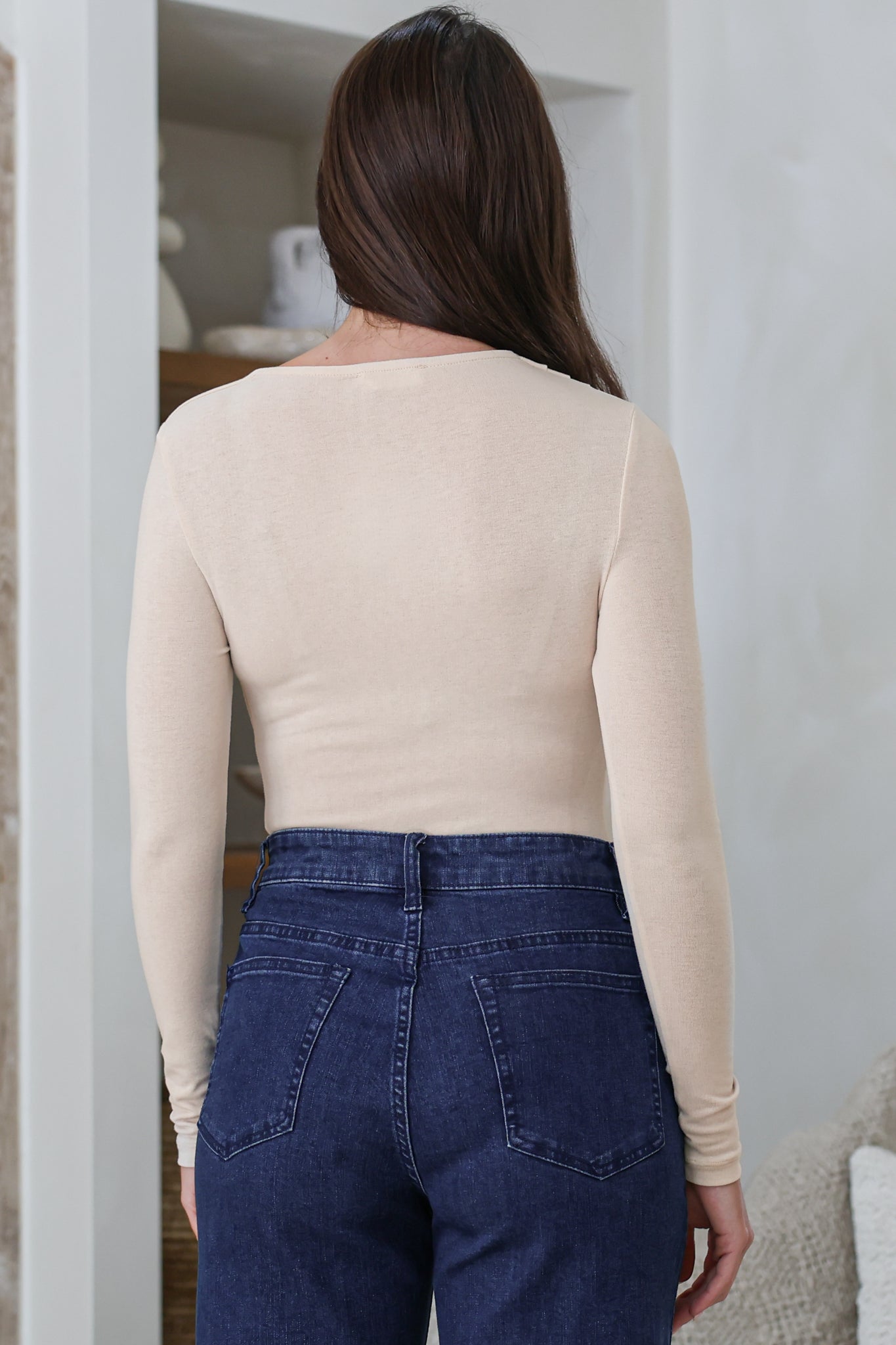 Jessica Bodysuit - Asymmetric Tie Knot Neckline and Push Button Closure in Cream