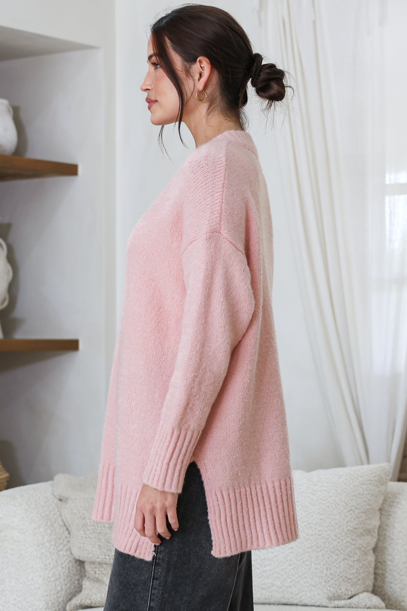 Jonas Jumper - Relaxed High-Low Jumper With Seam Splits In Baby Pink