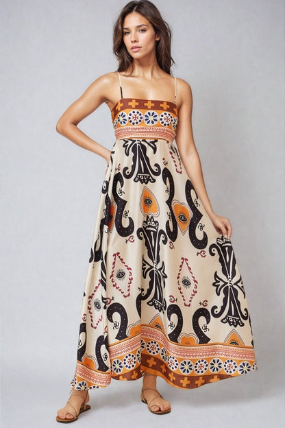 Bonita Maxi Dress - Spaghetti Strap Sun Dress in Belrae Print