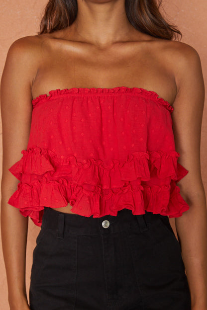 Meet Me At Sunset Frill Trim Bandeau Top Red