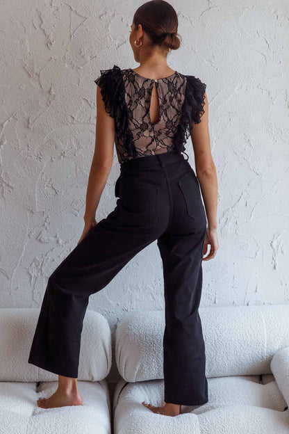Spring Fling Frill Trim Lace Bodysuit Black