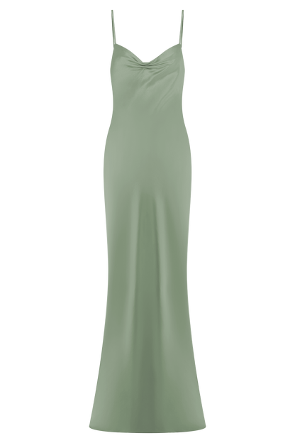 Lilly Sweetheart Satin Maxi Dress - Sage