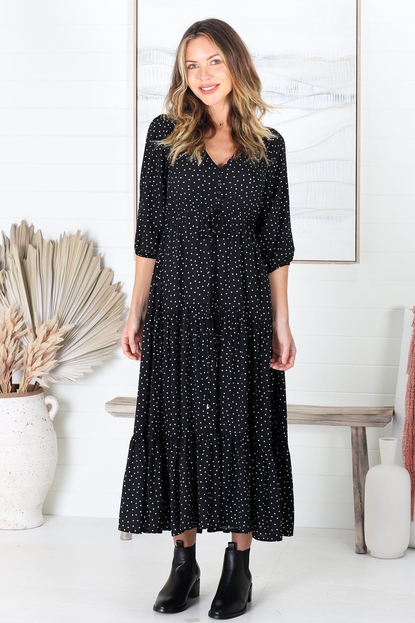 Montania Maxi Dress - Buttoned Bodice Pull in Waist Dress