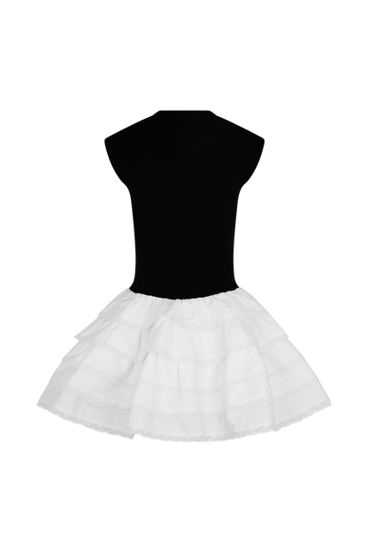 Maeve Contrast Ruffle Knit Mini Dress - Black/White