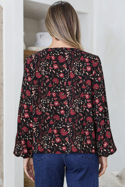 Mathilde Top - Soft V-Neck Pull Over with Long Sleeves and Neck Tie with Tassels in Nanushka Print