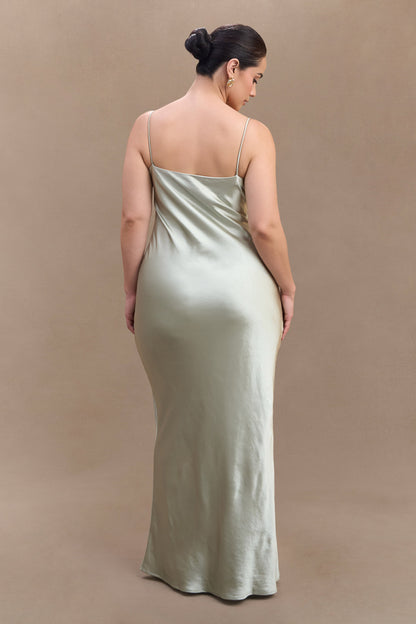 Lilly Sweetheart Satin Maxi Dress - Sage