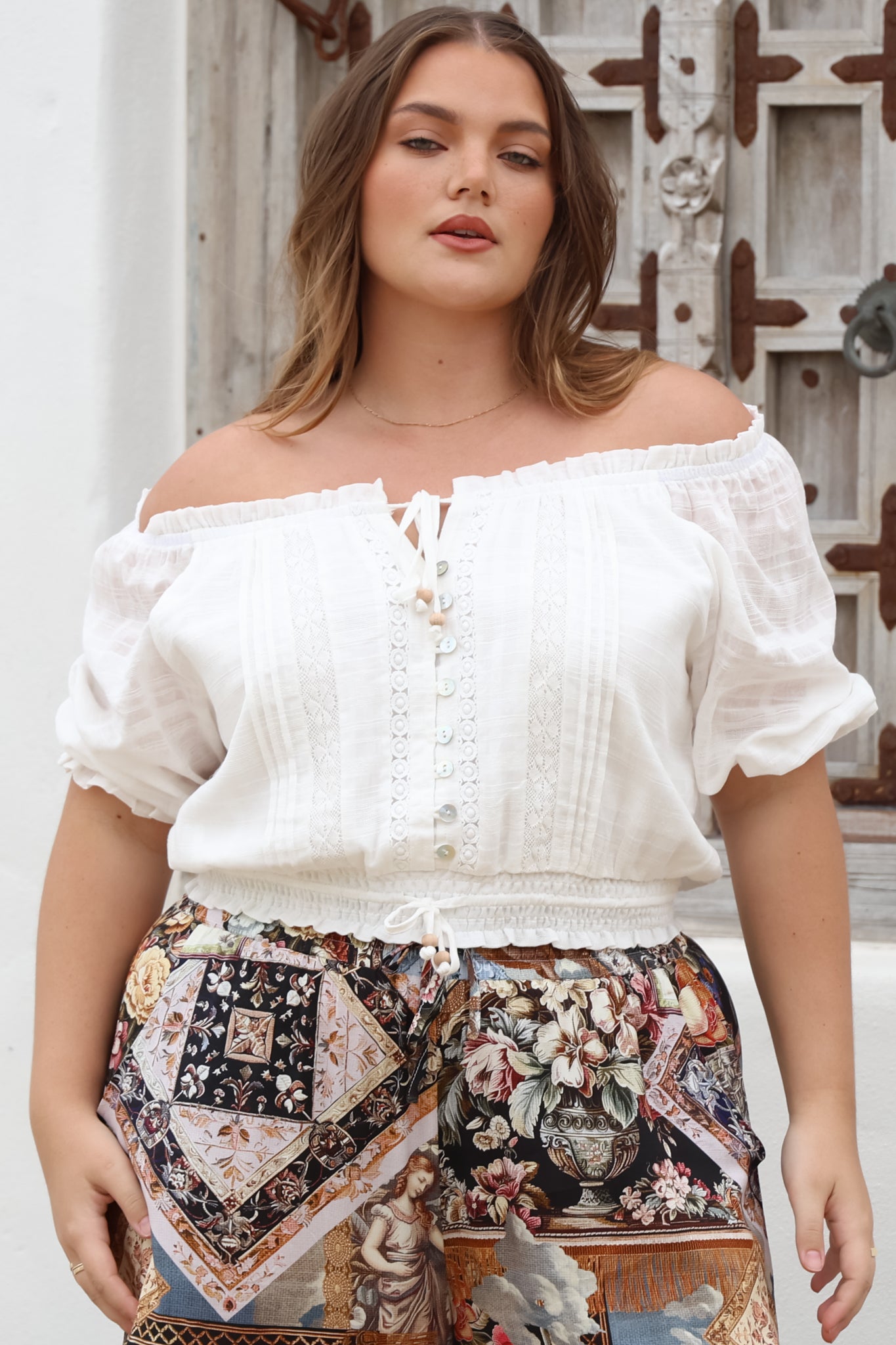 Nadiya Crop - Adjustable Neck and Hemline Crop Top with Pleating Details in White