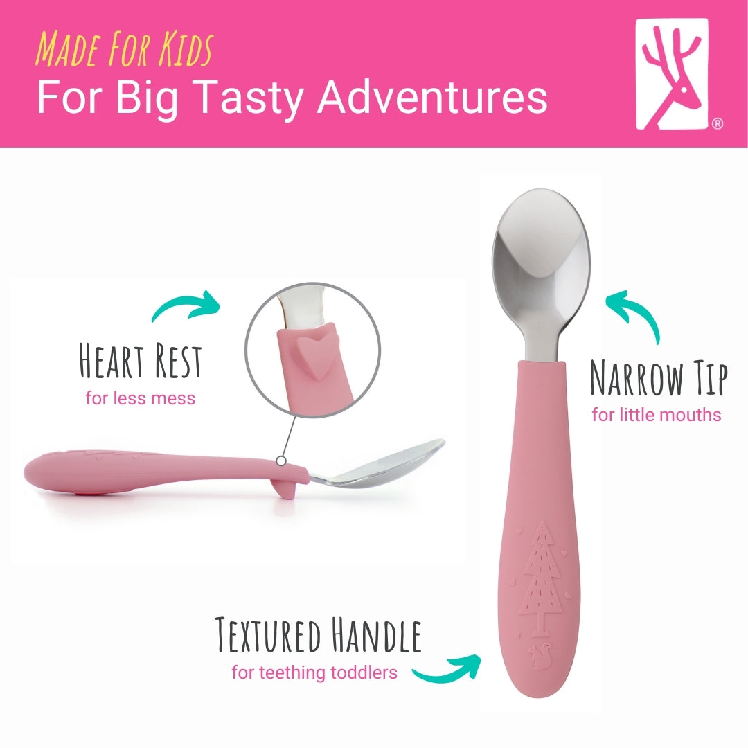 Babies/Toddler Stainless Steel Spoons + Forks with Silicone Handle