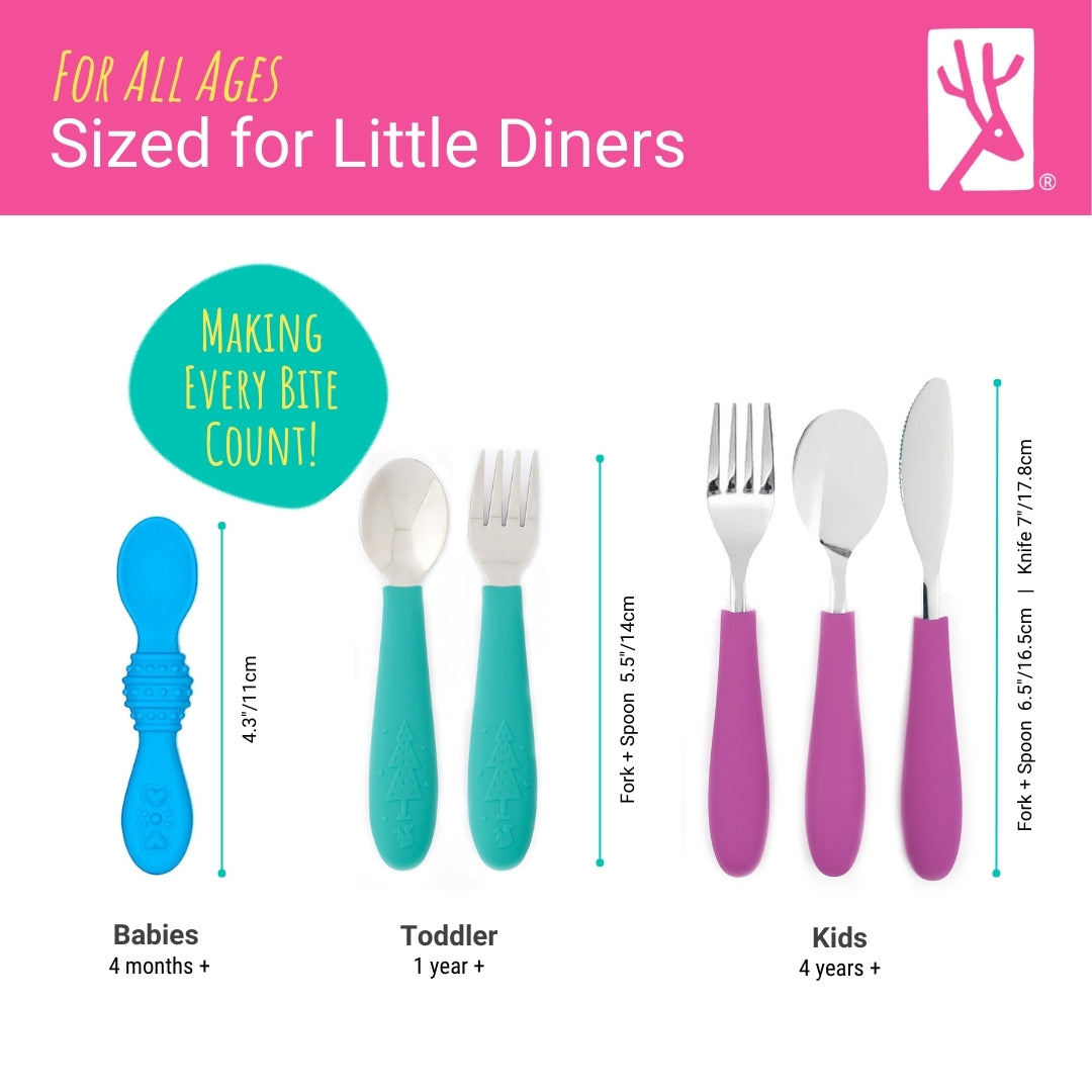 Babies/Toddler Stainless Steel Spoons + Forks with Silicone Handle