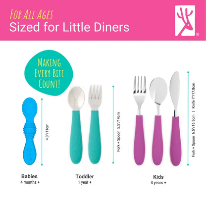 Babies/Toddler Stainless Steel Spoons + Forks with Silicone Handle