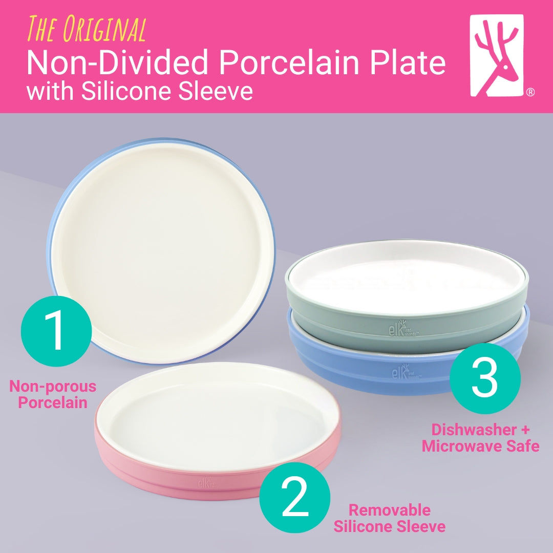 7.8"/20cm Porcelain White Divided Plates with Silicone Sleeves