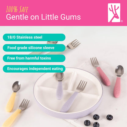Babies/Toddler Stainless Steel Spoons + Forks with Silicone Handle