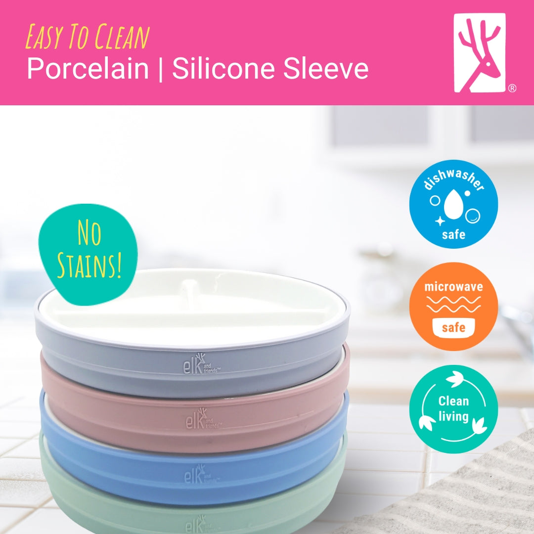 7.8"/20cm Porcelain White Divided Plates with Silicone Sleeves