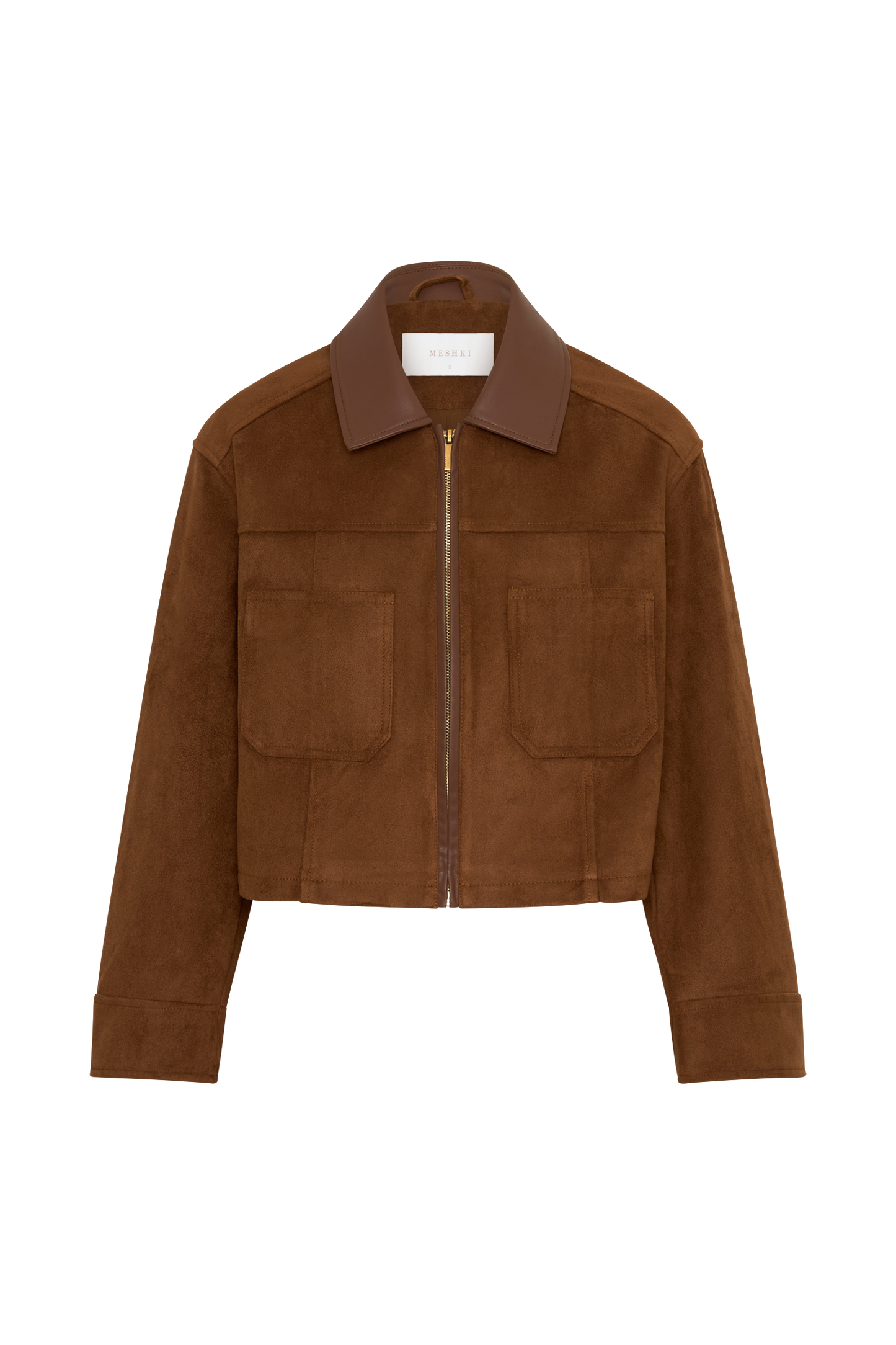 Remy Faux Suede & Leather Collared Jacket - Tan