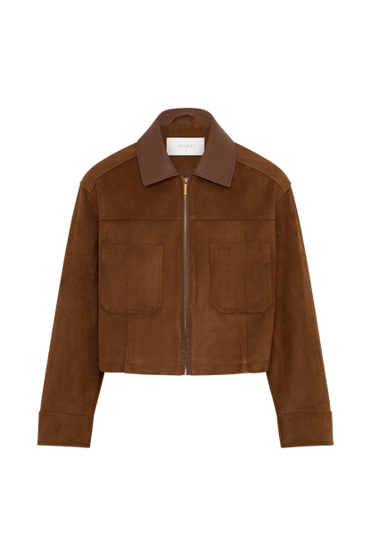 Remy Faux Suede & Leather Collared Jacket - Tan
