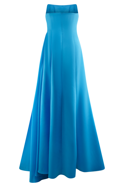 Rosella Satin Strapless Maxi Dress - Cyan Blue
