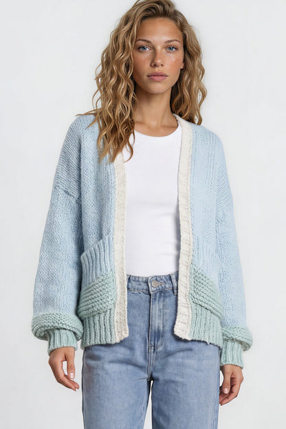 Rosie Cardigan - Cropped Colour Block Cardigan in Blue/Green