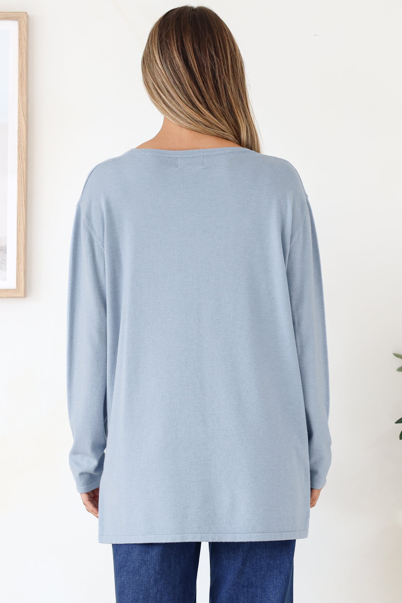 Rylee Jumper - Crew Neck Long Sleeve Pullover with Side Splits in Powder Blue