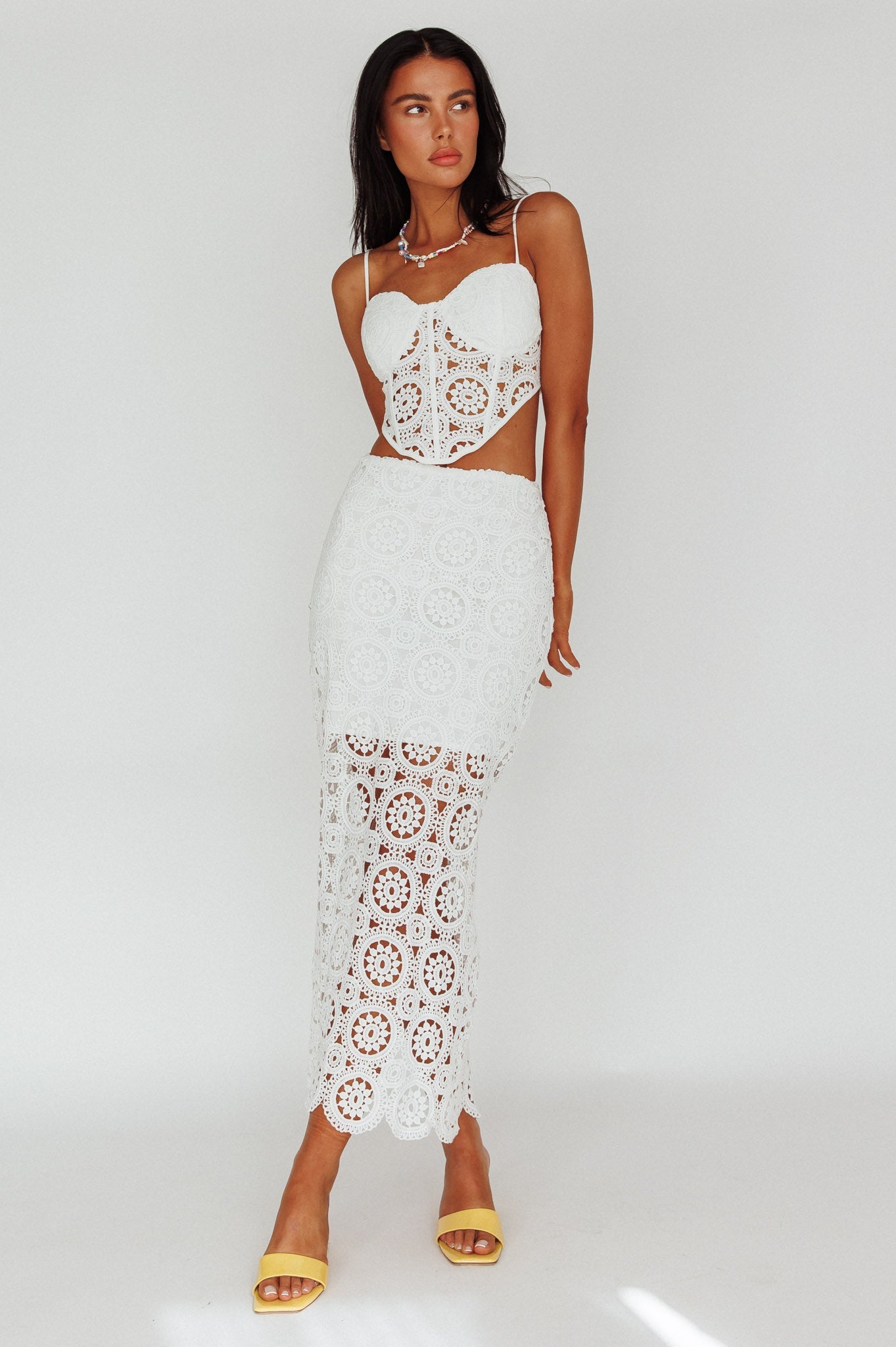 Granada Lace Corset Crop Top White