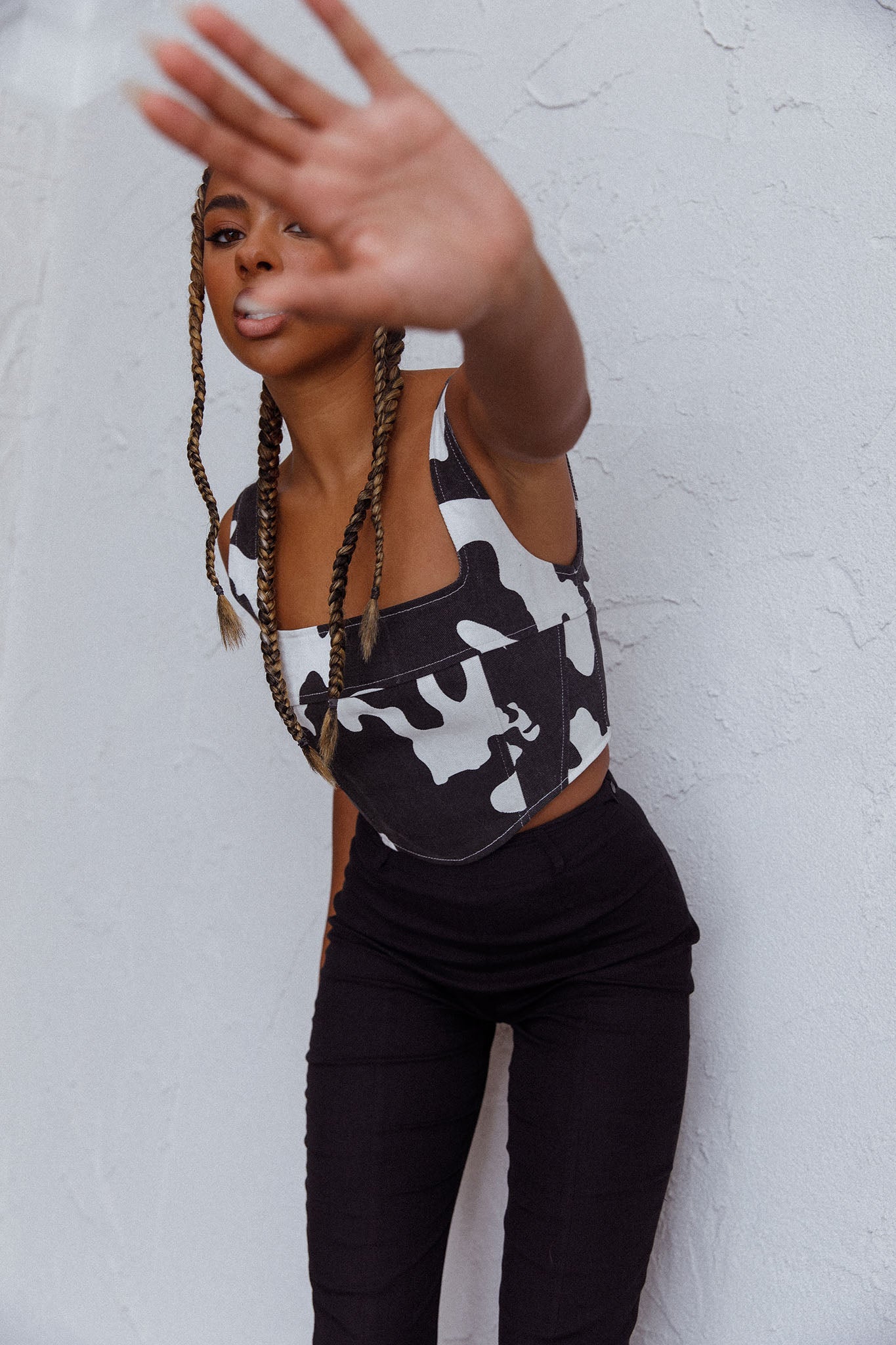 Mandie Thick Strap Crop Top Printed Cow