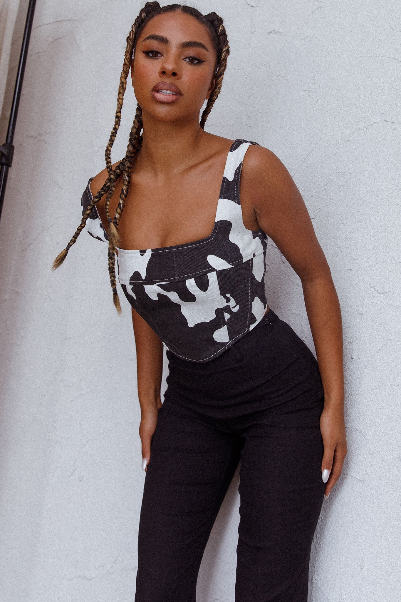 Mandie Thick Strap Crop Top Printed Cow