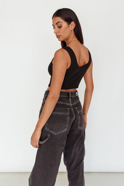 Drifting Ribbed Crop Top Black