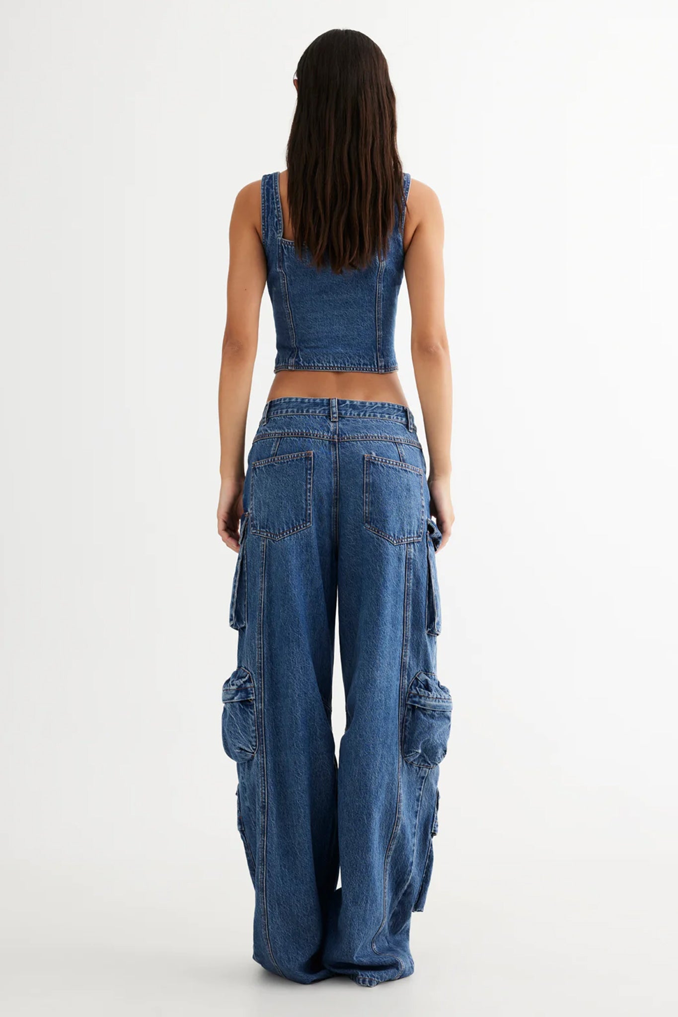 LIONESS After Hours Corset Top Blue Denim