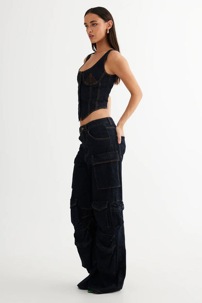 LIONESS After Hours Corset Dark Denim