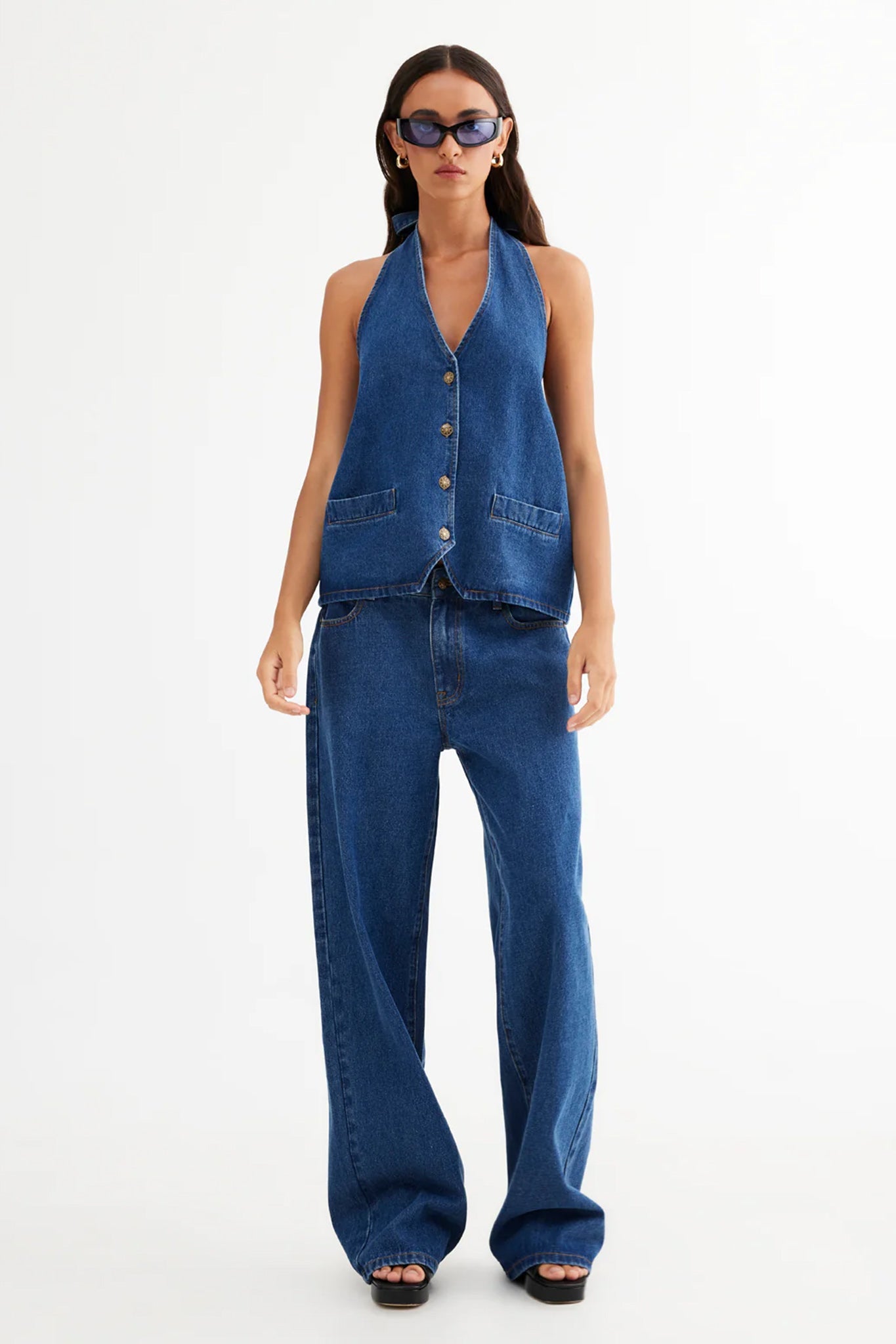 LIONESS Hills Halter Top Dark Denim