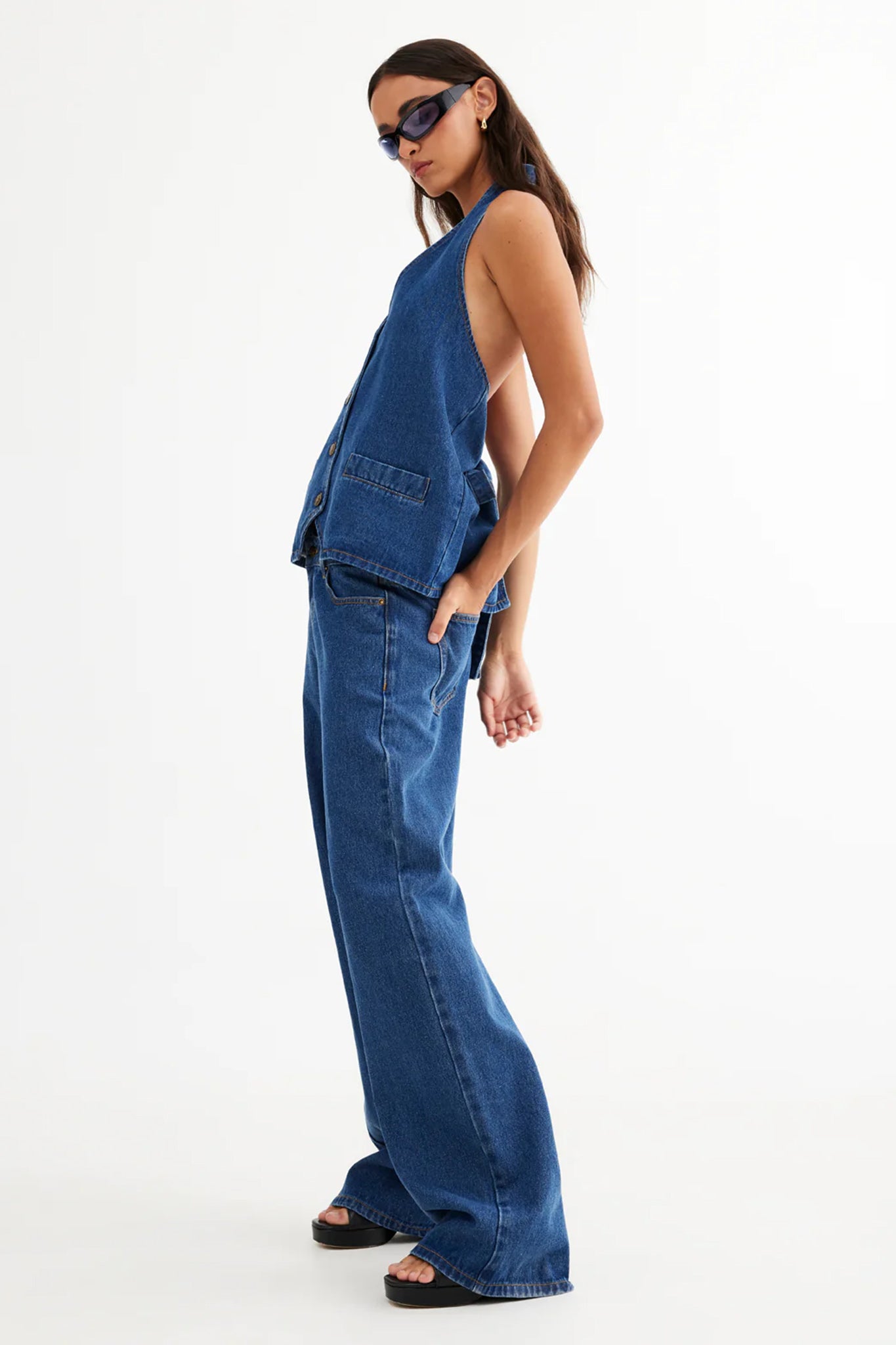 LIONESS Hills Halter Top Dark Denim