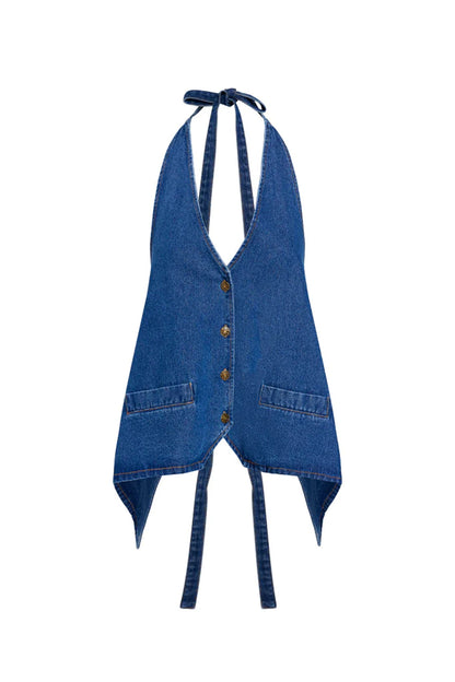 LIONESS Hills Halter Top Dark Denim