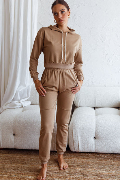 Glow Getter Drawstring Hood Embroidery Logo Hoodie Beige