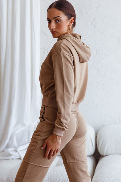 Glow Getter Drawstring Hood Embroidery Logo Hoodie Beige