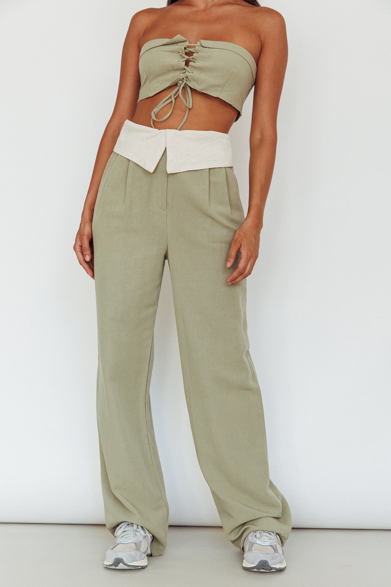 East Village Lace-Up Crop Top Sage