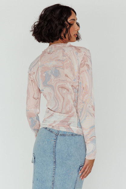Madrid Long Sleeve Mesh Top Pink Multi