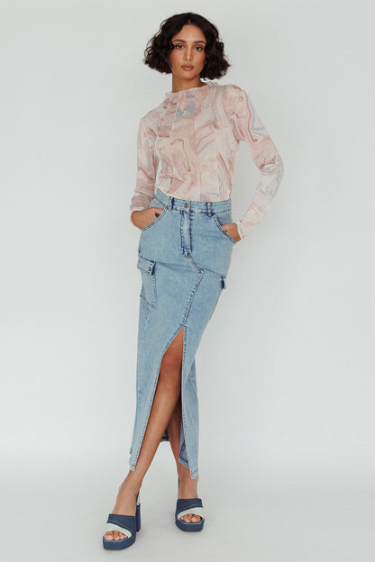 Madrid Long Sleeve Mesh Top Pink Multi
