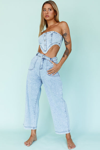 Uptown Strapless Crop Top Denim